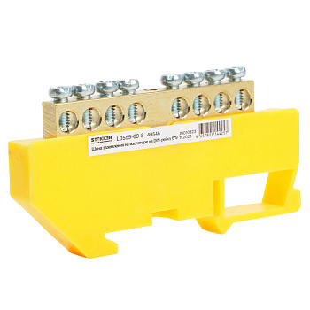 Шина "PE" на изоляторе STEKKER 6*9 на DIN-рейку 8 выводов, желтый, LD555-69-8