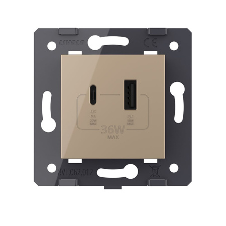 Розетка USB type C+A с блоком питания 36W, цвет золотой (механизм) Livolo