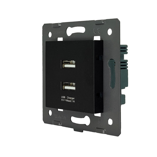 Розетка RocketSocket 2USB с блоком питания 2.1А 5В для рамки, цвет черный (механизм) Livolo Розетка RocketSocket 2USB с блоком питания 2.1А 5В для рамки, цвет черный (механизм) Livolo