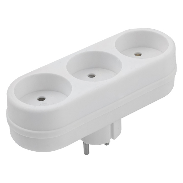 Разветвитель (тройник) 3 роз. 16А, плоский, белый, 3.5кВт General