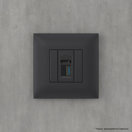 USB 3.0 розетка одинарная в стену, тип А-А, "Avanti", "Черный матовый" DKC