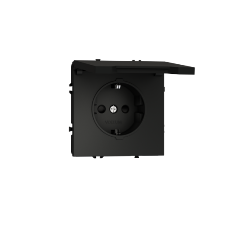 Розетка встраиваемая Voltum S70 с заземлением, защитными шторками и крышкой 16А, (черный матовый)