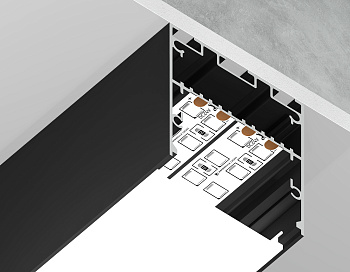 Алюминиевый профиль накл/подвес "Profile System" черный/матовый рассеив. 2000*42*45, 2 загл., 4 крепл. в компл. (для ленты до 33,4мм) Ambrella Light