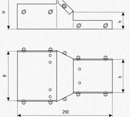 Лоток переходной замковый ЛПЗ 100х100-50х50 УТ1,5, оцинкованный лист, S1,5