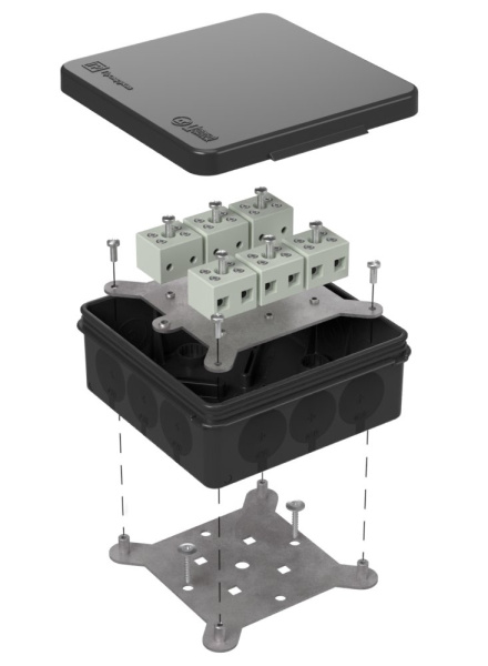 Коробка огнестойкая для о/п двухкомпонентная 60-0303-9005-FR6.0-12 Е15-Е120 100х100х40 RAL9005 Промрукав (17 шт/уп)