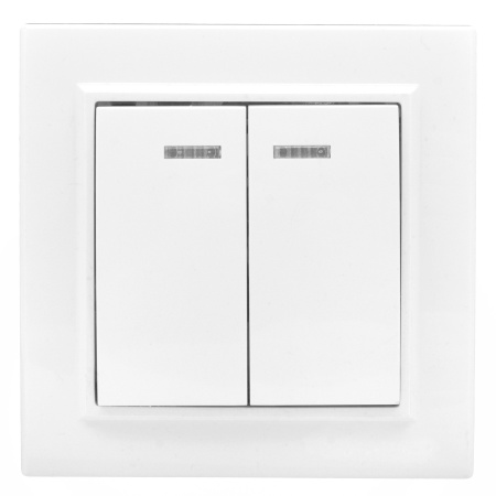 Минск Выключатель 2-клавишный СП с индикатором,10А, белый EKF