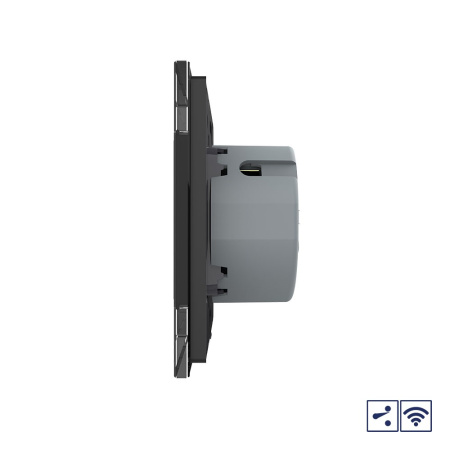 Сенсорный проходной радиоуправляемый выключатель Quadro 1 клавиша 1 пост Черный Livolo