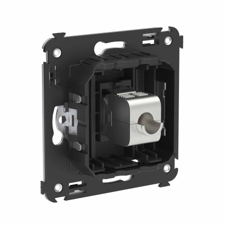 Компьютерная розетка RJ-45 без шторки в стену, кат.6А одинарная экранированная, "Avanti", "Черный матовый" DKC