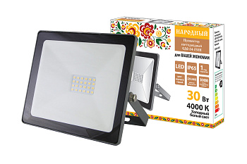 Прожектор светодиодный СДО-04-030Н 30 Вт, 4000 К, IP65, серый TDM, Народный TDM
