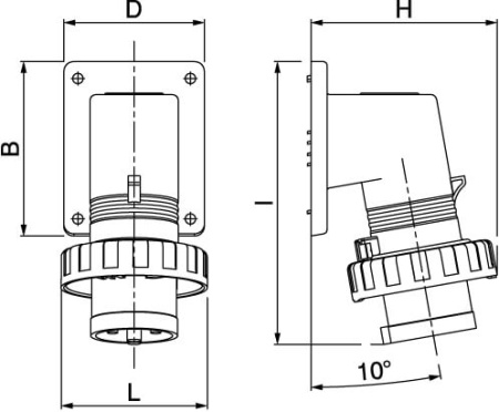 Вилка панельная с наклоном IP67 32А 2P+E 250В DKC