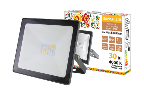 Прожектор светодиодный СДО-04-030Н 30 Вт, 4000 К, IP65, серый TDM, Народный TDM