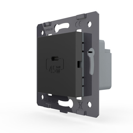 Розетка USB type C с блоком питания 45W, цвет черный (механизм) Livolo