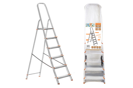 Стремянка алюминиевая СА6, 6 ступеней, усиленный профиль h=1210 мм, Народная TDM