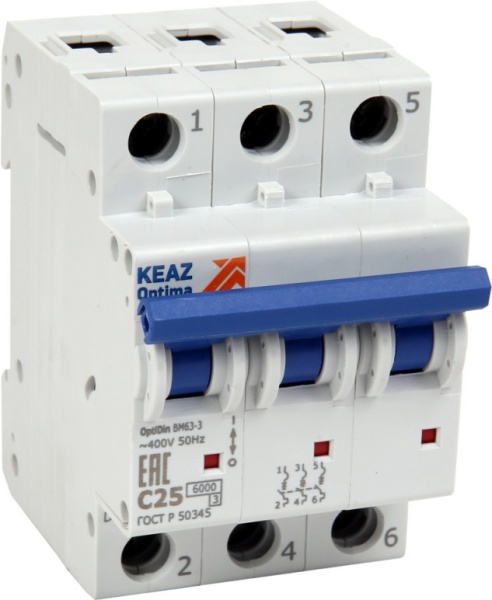 Выключатель автоматический трехполюсный 63А C 6кА AC OptiDin BM63-3C63-УХЛ3