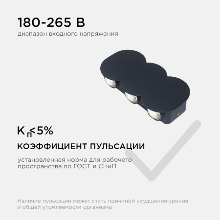 31-05 Светильник светодиодный, настенный, 6Вт, 230В/50Гц, 450лм, 3000К, IP54, 155х80х35мм, черный, алюминий APEYRON