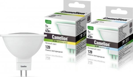 Лампа св/д MR16 5W GU5.3 12В 4500К  Матовый Camelion