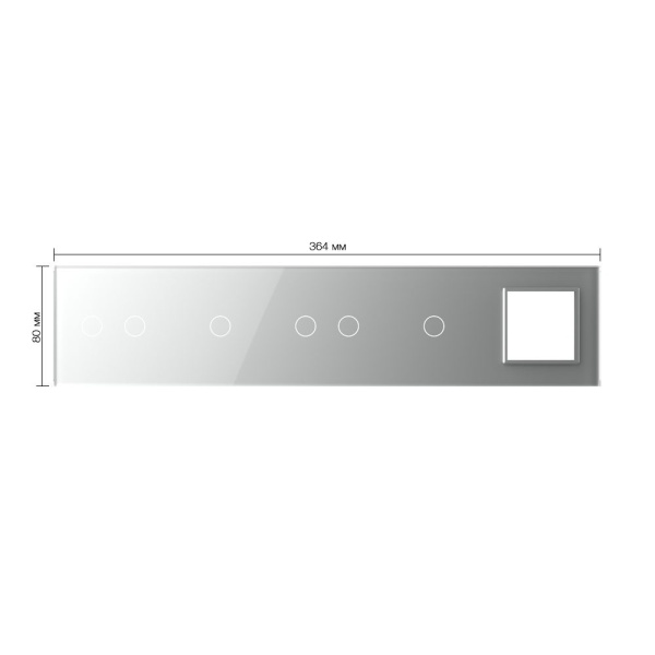 Панель для 4-х сенсорных выключателей и розетки, 6 клавиш (2+1+2+1), цвет серый, стекло Livolo