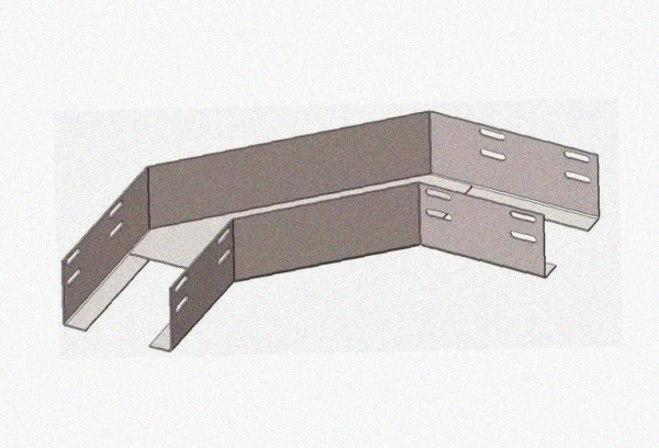 Лоток угловой замковый перфорированный КГЗ 200х65-90 УТ1,5 поворот на 90, оцинкованный лист S1,5